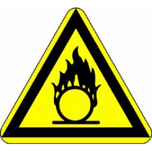 Signal d'avertissement: Mise en garde contre des substances favorisant l'incendie, selon DIN 4844 et  VGB 125